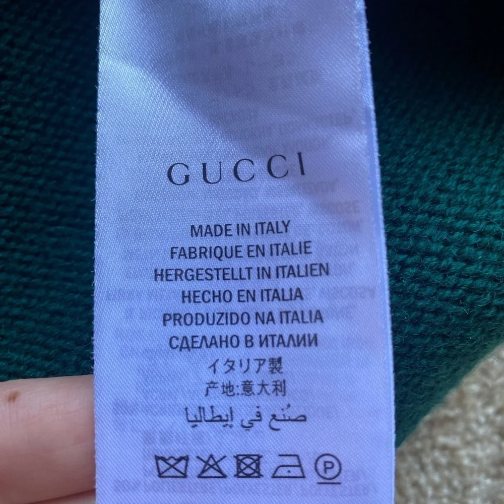 Gucci Forest Green Anchor Crest V Neck Wool Sweater Made Italy Varsity College